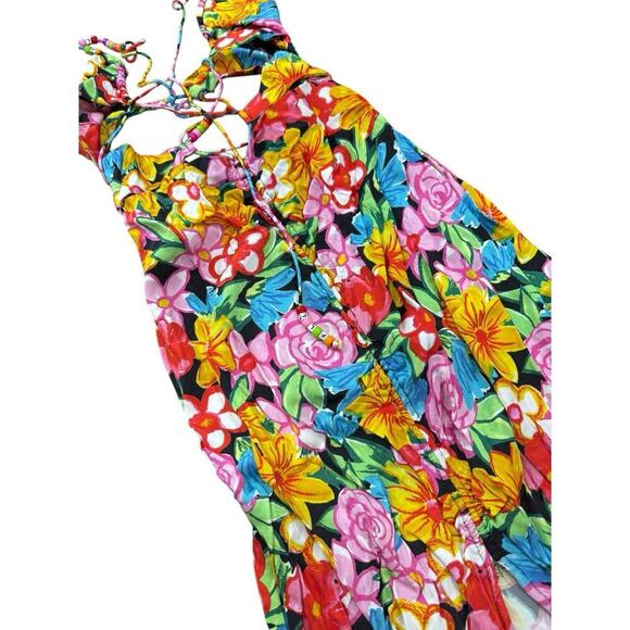 For Love And Lemons Satin Mallory Maxi Dress Cut-Out Multicolor Size Small - Picture 14 of 16